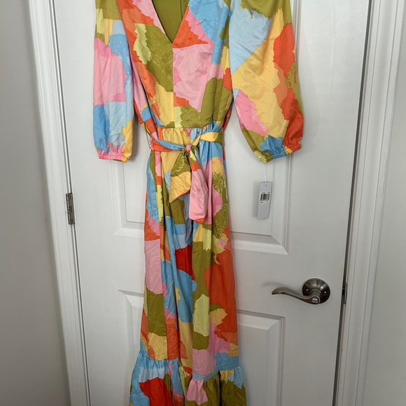 Absolutely stunning abstract printed shades of Donna Morgan's belted maxi Sz 4 - Picture 3 of 8